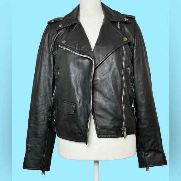 Walter Baker Classic Black Lambskin Biker Jacket - Picture 3 of 8